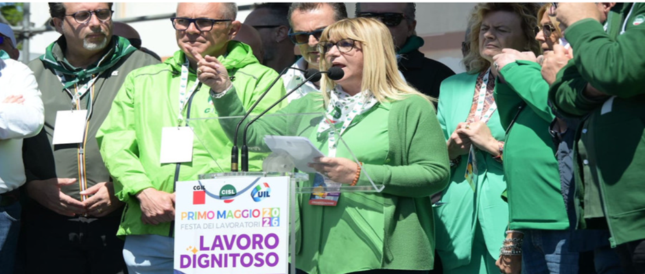 VOGLIAMO UN LAVORO CHE RICONOSCE, VALORIZZA, LIBERA. L'INTERVENTO DELLA SEGRETARIA GENERALE CISL DANIELA FUMAROLA ALLA MANIFESTAZIONE DEL 1° MAGGIO 2026