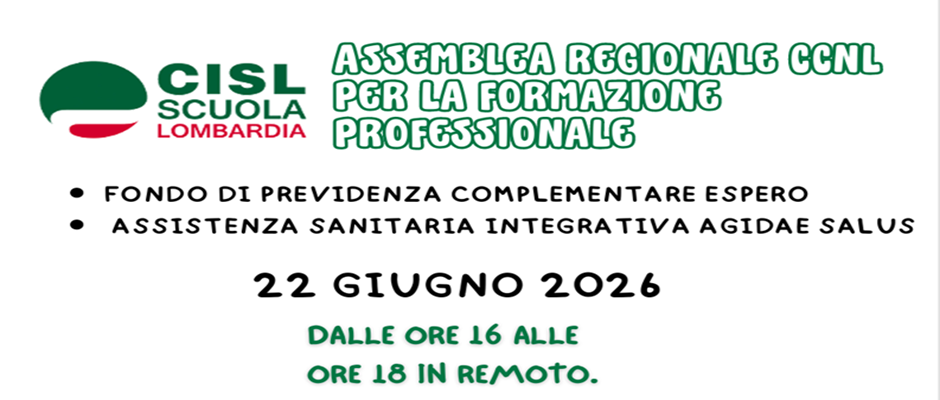 ASSEMBLEA REGIONALE CCNL  PER LA FORMAZIONE PROFESSIONALE - 22 GIUGNO 2026 ORE 16:00 - 18 :00 DA REMOTO