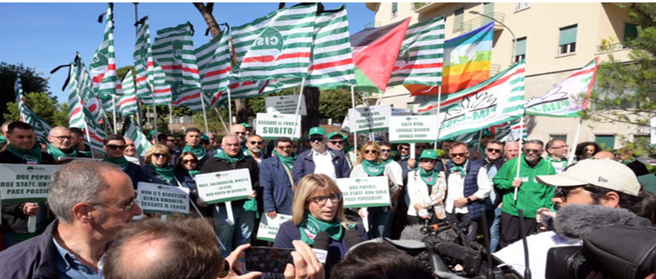 MANIFESTAZIONE DELLA CISL A ROMA, NEI PRESSI DELL'AMBASCIATA ISRAELIANA, PER CHIEDERE L'IMMEDIATO CESSATE IL FUOCO A GAZA